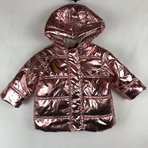 First Impressions Pink Metallic Puffer Jacket Hood